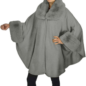 Elegant Faux Fur Trim Collar Cuffs Knit Poncho Faux Fur Trim Knit Ruana Shawl, the perfect accessory, luxurious, trendy, super soft chic cape, keeps you warm & toasty. Throw it on over so many pieces elevating any casual outfit! Perfect Gift Wife, Mom, Birthday, Holiday, Christmas, Anniversary, Valentine's Day, Sister
