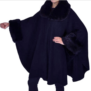 Elegant Faux Fur Trim Collar Cuffs Knit Poncho Faux Fur Trim Knit Ruana Shawl, the perfect accessory, luxurious, trendy, super soft chic cape, keeps you warm & toasty. Throw it on over so many pieces elevating any casual outfit! Perfect Gift Wife, Mom, Birthday, Holiday, Christmas, Anniversary, Valentine's Day, Sister