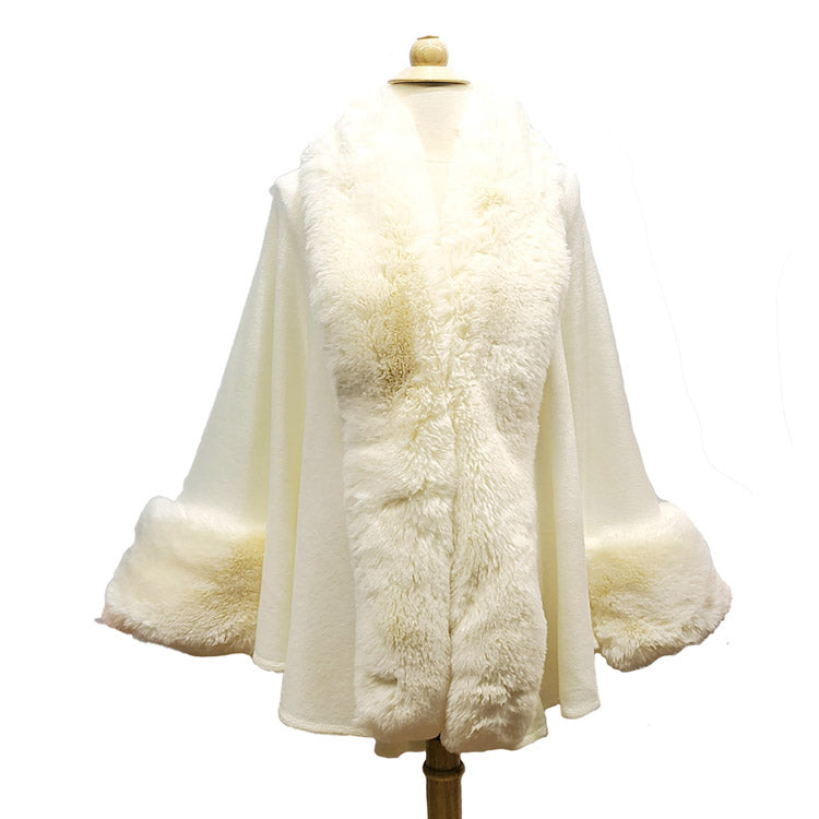 Elegant White Faux Fur Trim Lapel & Cuffs Knit Poncho White Faux Fur Trim Knit Ruana Shawl, the perfect accessory, luxurious, trendy, super soft chic cape, keeps you warm & toasty. Throw it on over so many pieces elevating any casual outfit! Perfect Gift Wife, Mom, Birthday, Holiday, Christmas, Anniversary, Valentine's Day , Night Out, etc