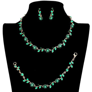 Emerald 3PCS Flower Leaf Cluster Rhinestone Necklace Jewelry Set, These gorgeous Rhinestone pieces will show your class on any special occasion. The elegance of these rhinestones goes unmatched. Get ready with these bright stunning fashion Jewelry sets, and put on a pop of shine to complete your ensemble. Simple sophistication gives a lovely fashionable glow to any outfit style. Simple sophistication, dazzling polished, is a timeless beauty that makes a notable addition to your collection.
