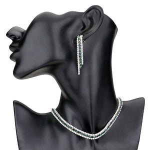 Emerald 3Rows Rhinestone Pave Choker Necklace, These gorgeous rhinestone jewelry sets will show your class on any special occasion. The elegance of this crystal necklace goes unmatched, great for wearing at a party! Perfect for adding just the right amount of shimmer & shine and a touch of class everywhere. Stunning jewelry set will sparkle all night long making you shine like a diamond.