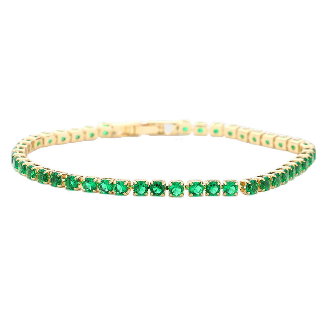 Emerald Brass Metal Tennis Evening Bracelet, Get ready with these Evening Bracelet, put on a pop of color to complete your ensemble. Perfect for adding just the right amount of shimmer & shine and a touch of class to special events. Perfect Birthday Gift, Anniversary Gift, Mother's Day Gift, Graduation Gift.