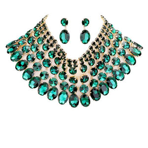 Emerald Crystal Glass Bib Statement Necklace, designed to accent the neckline, oversized crystals dangle earrings, which are a perfect way to add sparkle to everything, showing off your elegance. Wear together or separate according to your event, versatile enough for wearing straight through the week, perfectly lightweight for all-day wear, coordinate with any ensemble from business casual to everyday wear, the perfect addition to every outfit. Adds a touch of beautiful inspired beauty to your look.