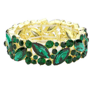 Emerald Crystal Glass Marquise Evening Stretch Bracelet. This Crystal Evening Stretch Bracelet sparkles all around with it's surrounding, stretch bracelet that is easy to put on, take off and comfortable to wear. It looks modern and is just the right touch to set off. Perfect jewelry to enhance your look. Awesome gift for birthday, Anniversary, Valentine’s Day or any special occasion.