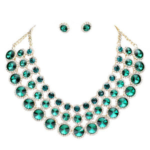Emerald Crystal Pave Trim Round Evening Necklace, Beautifully crafted design adds a gorgeous glow to any outfit. Jewelry that fits your lifestyle! Perfect for adding just the right amount of shimmer & shine and a touch of class to special events. Perfect Birthday Gift, Anniversary Gift, Mother's Day Gift, Valentine's Day Gift, Just Because Gift, Thank you Gift.