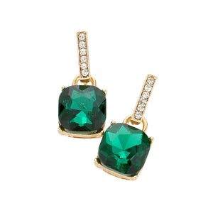 Emerald Cushion Square Stone Dangle Evening Earrings, Beautifully crafted design adds a gorgeous glow to your special outfit. Cushion square stone jewelry that fits your lifestyle on special occasions! Cushion Square Stone and sparkling glow give these stunning earrings an elegant look and make you stand out. Perfect Birthday Gift, Anniversary Gift, Mother's Day Gift, Graduation Gift, Prom Jewelry, Just Because Gift, Thank you Gift, or any other special occasion.