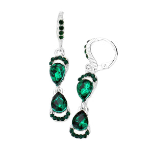   Emerald Double Teardrop Stone Link Dangle Lever Back Evening Earrings, Wear a pop of shine to complete your ensemble with a classy style. The perfect accessory for adding just the right amount of shimmer and a touch of class to special events. Jewelry that fits your lifestyle and makes your moments awesome! They will dangle on your earlobes & bring a smile of joy to those who look at you.