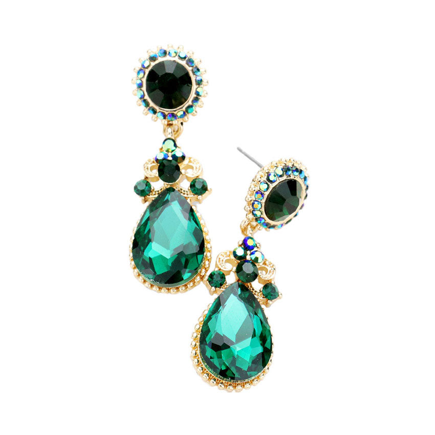 Emerald Glass Crystal Teardrop Dangle Evening Earrings. Look like the ultimate fashionista with these Earrings! Add something special to your outfit this Valentine! special It will be your new favorite accessory. Perfect Birthday Gift, Anniversary Gift, Mother's Day Gift, Graduation Gift, Valentine's Day Gift.
