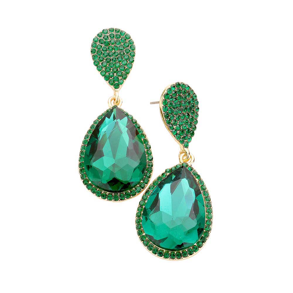 Emerald Glass Crystal Teardrop Rhinestone Trim Evening Earrings, put on a pop of color to complete your ensemble. Beautifully crafted design adds a gorgeous glow to any outfit. Perfect jewelry gift to expand a woman's fashion wardrobe with a modern, on trend style. Perfect for Birthday Gift, Anniversary Gift, Mother's Day Gift, Graduation Gift, Valentine's Day Gift.