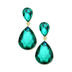 Emerald Gold Crystal Double Teardrop Evening Earrings; get into the groove with our gorgeous handcrafted earrings, add a pop of color to your ensemble, just the right amount of shimmer & shine, touch of class, beauty and style to any special events. Perfect Birthday Gift, Anniversary Gift, Mother's Day Gift, Graduation Gift.
