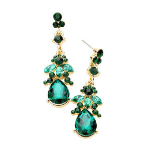 Emerald Gold Marquise Crystal Teardrop Accented Evening Earrings. Jewelry that fits your lifestyle! Perfect Birthday Gift, Anniversary Gift, Mother's Day Gift, Anniversary Gift, Graduation Gift, Prom Jewelry, Just Because Gift, Thank you Gift.