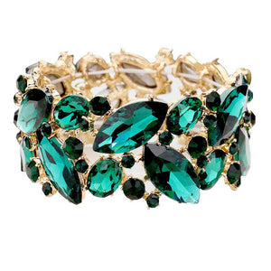Emerald Marquise Crystal Stretch Evening Bracelet, this Bracelet sparkles all around with it's surrounding round stones. It looks modern and is just the right touch to set off LBD. Jewelry offers a wide variety of exquisite jewelry for your Party, Prom, Pageant, Wedding, Sweet Sixteen, and other Special Occasions!