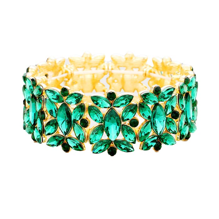 Emerald Marquise Floral Oval Crystal Cluster Stretch Evening Bracelet, abaolutely gorgeous and glitters on your earlobs to make you stand out. It looks so pretty, brightly and elegant at any special occasion. This Crystal Cluster Bracelets designed to be trendy fashion statement. These Bracelets bangle are perfect for any occasion whether formal or casual or for going to a party or special occasions. Perfect gift for birthday, Valentine’s Day, Party, Prom.