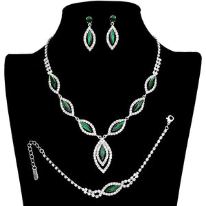 Emerald Marquise Rhinestone Necklace Jewelry Set. Stunning jewelry sets suits any style and occasion wear over your favorite tops and dresses this season!  Adds the perfect accent to your wardrobe. A timeless treasure designed to accent the neckline adds a gorgeous stylish glow to any outfit style, jewelry that fits your lifestyle! This rhinestone jewelry set piece is versatile and goes with practically anything! A fabulous gift, ideal for your loved one or yourself.
