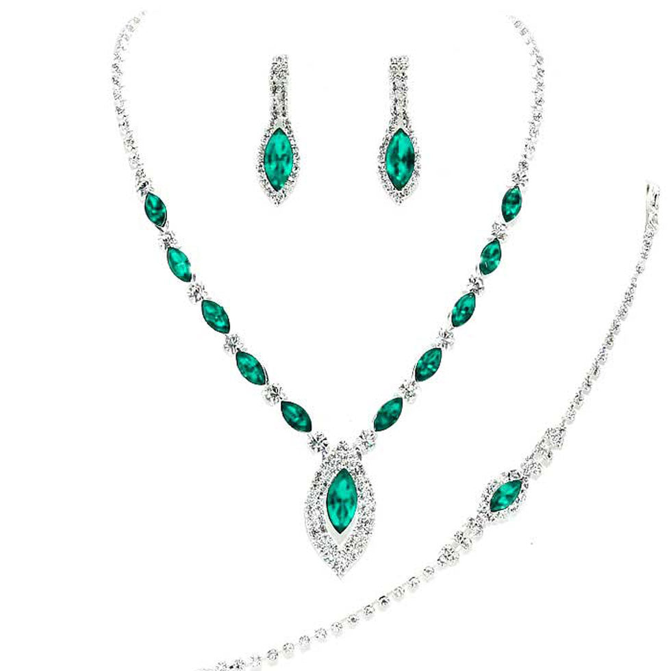 Emerald Marquise Rhinestone Necklace Jewelry Set. These Necklace jewelry sets are Elegant. Beautifully crafted design adds a gorgeous glow to any outfit. Jewelry that fits your lifestyle! Perfect Birthday Gift, Valentine's Gift, Anniversary Gift, Mother's Day Gift, Anniversary Gift, Graduation Gift, Prom Jewelry, Just Because Gift, Thank you Gift.