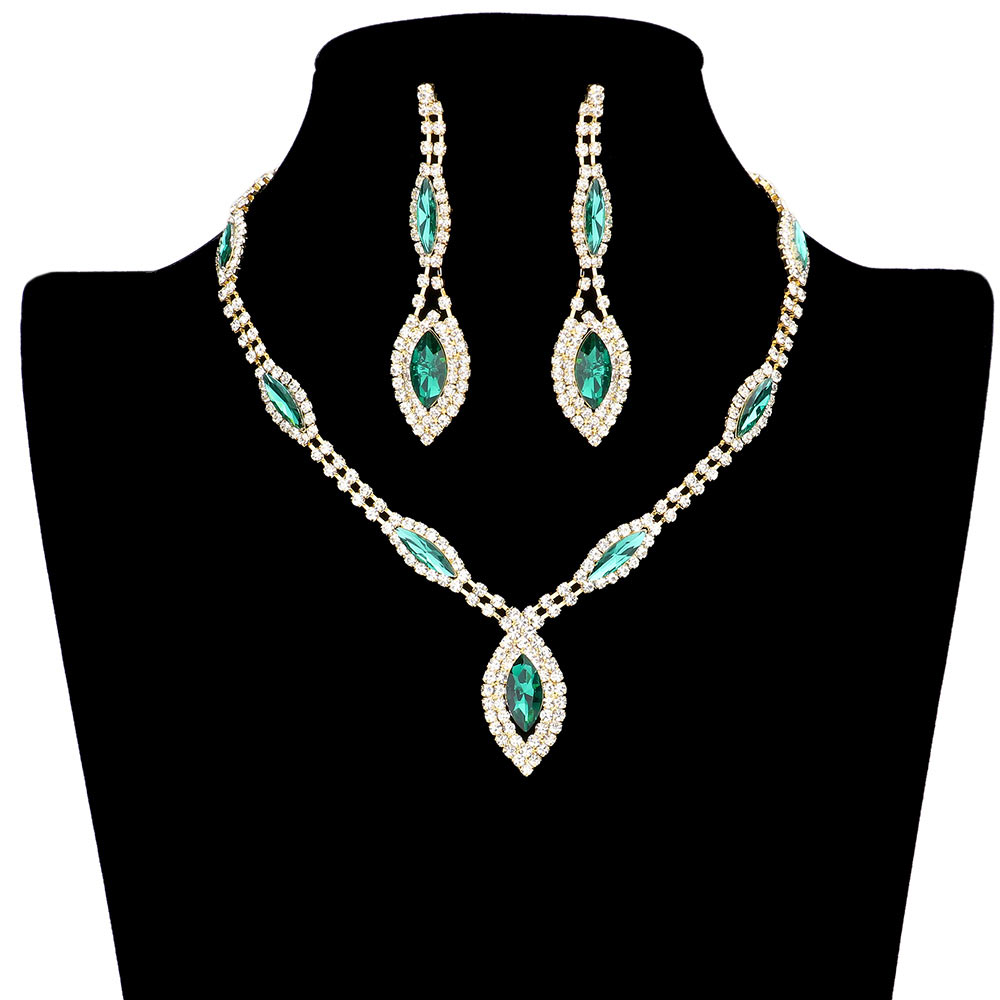 Emerald Trendy Marquise Stone Accented Rhinestone Necklace, get ready with this rhinestone necklace to receive the best compliments on any special occasion. Put on a pop of color to complete your ensemble and make you stand out on special occasions. Awesome gift for anniversaries, Valentine’s Day, or any special occasion.