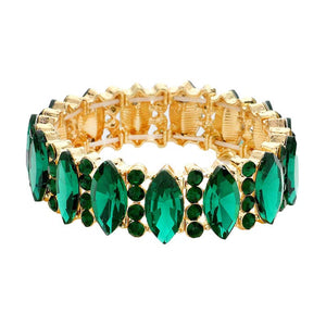 Emerald Trendy Marquise Stone Accented Stretch Evening Bracelet, Get ready with this stone-accented stretchable Bracelet and put on a pop of color to complete your ensemble. Perfect for adding just the right amount of shimmer & shine and a touch of class to special events. Wear with different outfits to add perfect luxe and class with incomparable beauty. Just what you need to update in your wardrobe. 