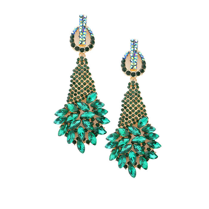 Emerald Marquise Stone Cluster Accented Evening Earrings, put on a pop of color to complete your ensemble. Perfect for adding just the right amount of shimmer & shine and a touch of class to special events. Perfect Birthday Gift, Anniversary Gift, Mother's Day Gift, Graduation Gift.