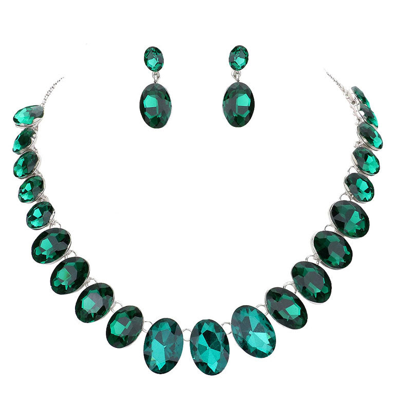 Emerald Oval Stone Link Evening Necklace. Wear together or separate according to your event, versatile enough for wearing straight through the week, perfectly lightweight for all-day wear, coordinate with any ensemble from business casual to everyday wear, the perfect addition to every outfit.