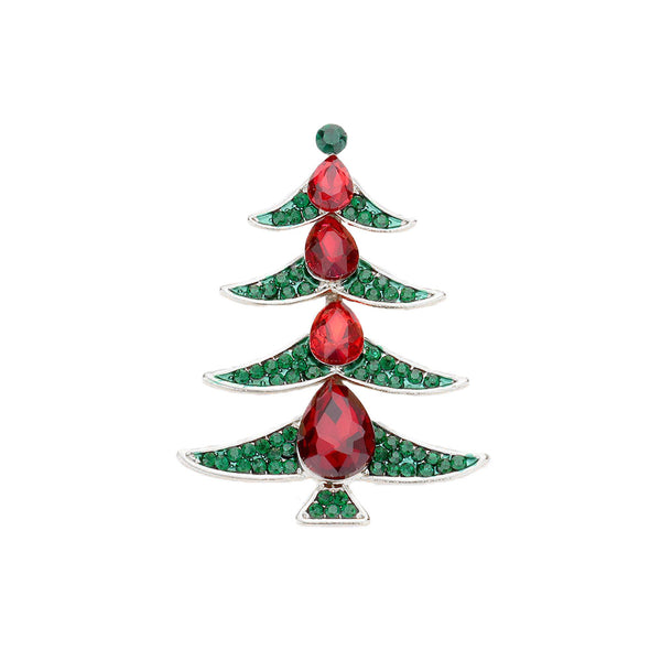 Emerald Red Silver Teardrop Stone Accented Christmas Tree Pin Brooch. Get ready for Christmas with these pin brooches, carry the spirit of Christmas from head to toe. Perfect for adding just the right amount of shimmer & shine and a touch of class to special events. Perfect Christmas gift for your loved ones.