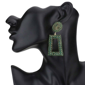 Emerald Rhinestone Pave Open Rectangle Dangle Evening Earrings, This gorgeous Pave earring is classic that grasp everyone's eyes in the crowd. These stud earrings are comfortable to wear. Their exquisite shape and shining ornaments make them look more modern and beautiful. Earrings with highly quality making them as a best choice present to your loved ones. Perfectly fit for Christmas, Valentine's Day, Mother's Day, Halloween, Thanksgiving, Birthday gift or any special occasions.