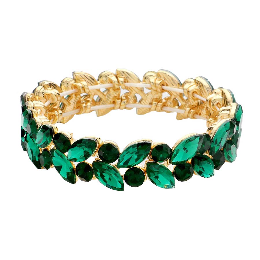 Emerald Round Marquise Stone Cluster Stretch Evening Bracelet, Get ready with this Round stone cluster stretchable Bracelet and put on a pop of color to complete your ensemble. Perfect for adding just the right amount of shimmer & shine and a touch of class to special events. Wear with different outfits to add perfect luxe and class with incomparable beauty. Just what you need to update in your wardrobe.