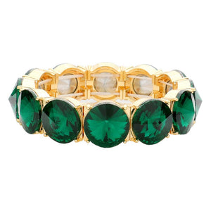 Emerald Round Stone Stretch Evening Bracelet, These gorgeous stone pieces will show your class on any special occasion. Eye-catching sparkle, the sophisticated look you have been craving for! This Stone evening bracelet sparkles all around with its surrounding round stones, the stylish stretch bracelet that is easy to put on, and take off, and comfortable to wear. It looks so pretty, bright, and elegant on any special occasion. 