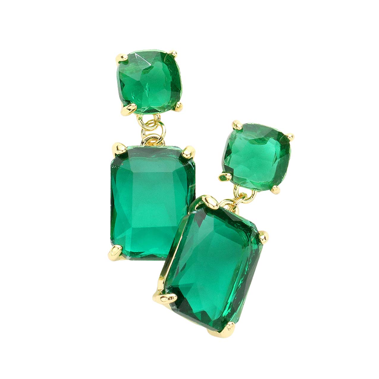Emerald Square Rectangle Link Dangle Evening Earrings, Beautiful Square Rectangle shaped dangle earrings. These elegant, comfortable earrings can be worn all day to dress up any outfit. The elegance of these earrings puts on a pop of color to complete your ensemble. The perfect accessory for adding just the right amount of shimmer and a touch of class to special events.