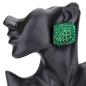 Emerald Stone Embellished Rhombus Earrings, elegance becomes you in these shiny glamorous stone embellished earrings. The perfect sparkling accessory to add sophisticated luxe and a touch of perfect class to your next social event. Coordinate these rhombus earrings with any ensemble from business casual wear. Coordinate every outfit with beauty and gorgeousness. Stay classy!