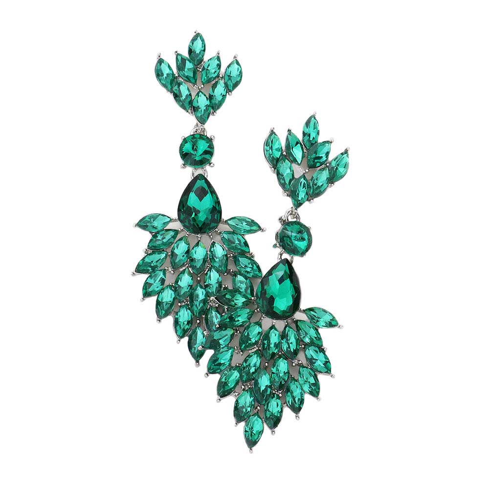 Emerald Teardrop Accented Marquise Stone Cluster Evening Earrings, Look like the ultimate fashionista with these Earrings! Add something special to your outfit! Ideal for parties, weddings, graduation, prom, quinceanera, holidays, pair these studs back earrings with any ensemble for a polished look. These earrings pair perfectly with any ensemble from business casual, to night out on the town or a black-tie party.