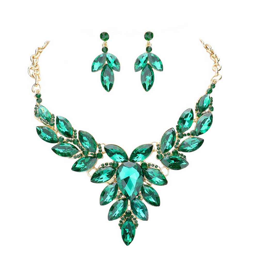 Emerald Teardrop Center Marquise Stone Cluster Evening Necklace, wear with your favorite tops & dresses all year round! Let mom how much she is loved and appreciated. This piece is versatile and goes with practically anything! This inspirational bracelet makes a great gift for Birthday, Mother's Day Gift.