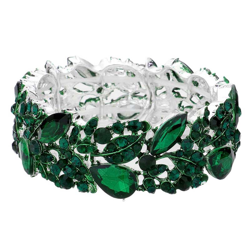 Emerald Teardrop Marquise Stone Cluster Stretch Evening Bracelet, These gorgeous marquise stone pieces will show your class on any special occasion. Eye-catching sparkle, the sophisticated look you have been craving for! This Marquise Crystal Stretch Bracelet sparkles all around with its surrounding round stones, the stylish stretch bracelet that is easy to put on, take off and comfortable to wear.