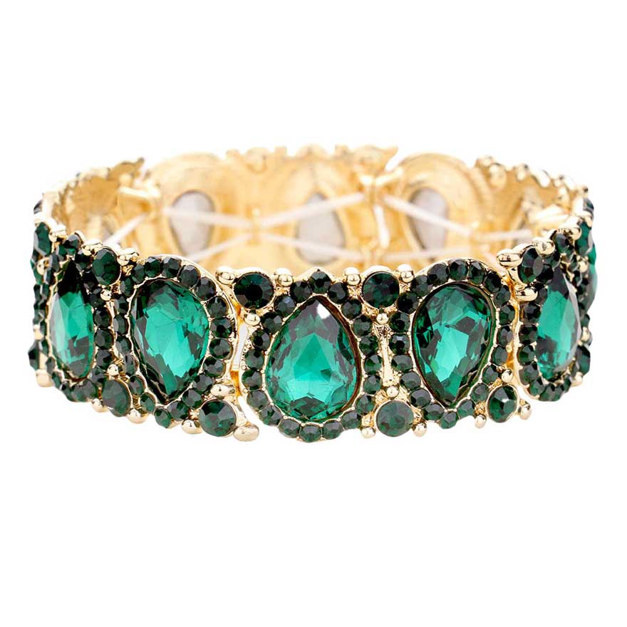 Emerald Teardrop Rhinestone Trim Stretch Evening Bracelet, These gorgeous Rhinestone pieces will show your class in any special occasion. eye-catching sparkle, sophisticated look you have been craving for! Fabulous fashion and sleek style adds a pop of pretty color to your attire, coordinate with any ensemble from business casual to everyday wear. Awesome gift for birthday, Anniversary, Valentine’s Day or any special occasion.