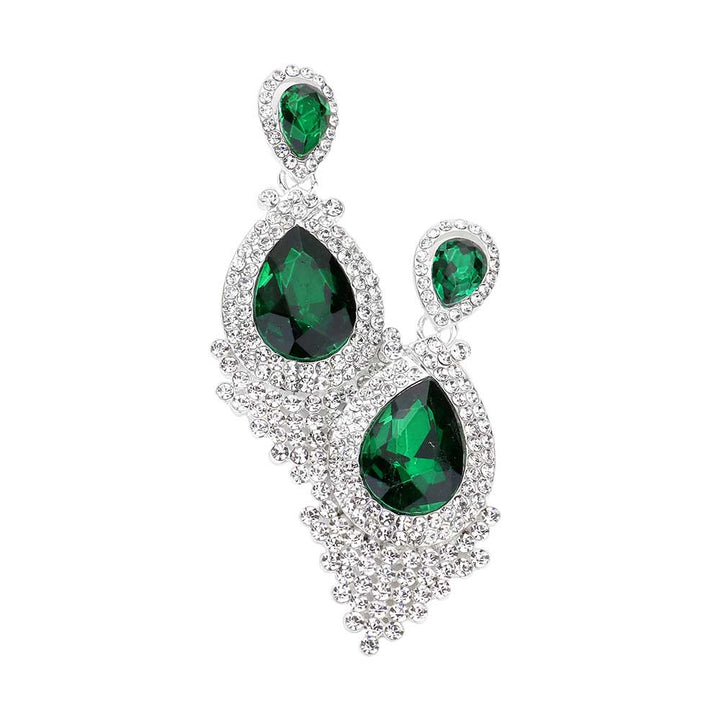 Emerald Teardrop Stone Accented Dangle Evening Earrings, Beautifully crafted design adds a gorgeous glow to any outfit. Jewelry that fits your lifestyle! luminous Teardrop Stone and sparkling rhinestones give these stunning earrings an elegant look. Perfect Birthday Gift, Anniversary Gift, Mother's Day Gift, Graduation Gift, Prom Jewelry, Just Because Gift, Thank you Gift.