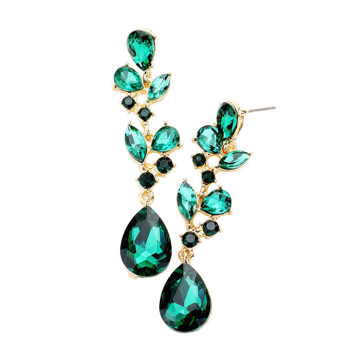 Emerald Teardrop Stone Dangle Evening Earrings. Get ready with these bright earrings, put on a pop of color to complete your ensemble. Perfect for adding just the right amount of shimmer & shine and a touch of class to special events. Perfect Birthday Gift, Anniversary Gift, Mother's Day Gift, Graduation Gift.