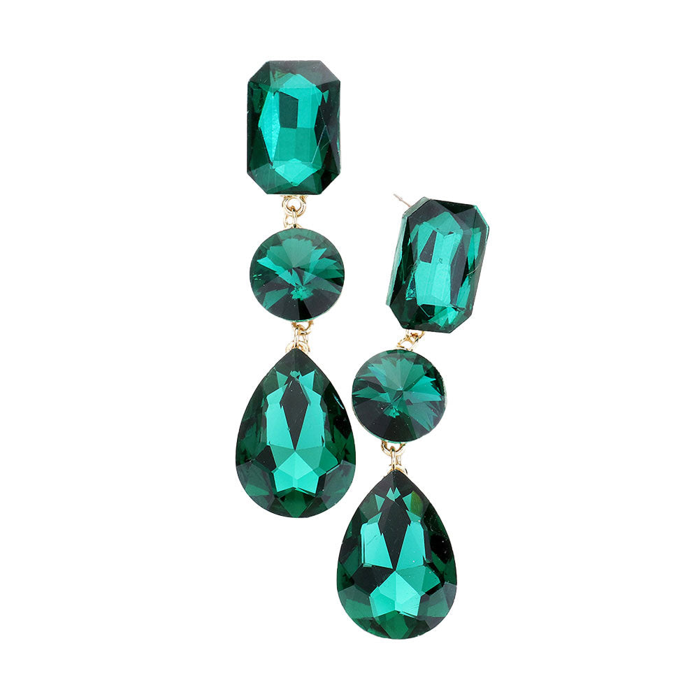 Emerald Triple Crystal Rhinestone Evening Earrings. Elegance becomes you in these shiny glamorous Rhinestone earrings, the perfect sparkling accessory to add some sophisticated fun to your next social event. Coordinate this evening earrings with any ensemble from business casual wear, the perfect addition to every outfit. Perfect Gift Birthday, Holiday, Christmas, Valentine's Day, Anniversary, Just Because gift.