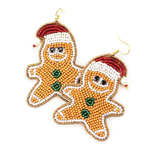 Seed Bead Santa Claus Hat Gingerbread Man Earrings Christmas Earrings Statement Earrings, get into the Christmas spirit with these our gorgeous handcrafted gingerbread man, they will dangle on your earlobes & bring a smile to those who look at you. Perfect Gift December Birthdays, Christmas, Stocking Stuffers, Secret Santa, BFF, etc