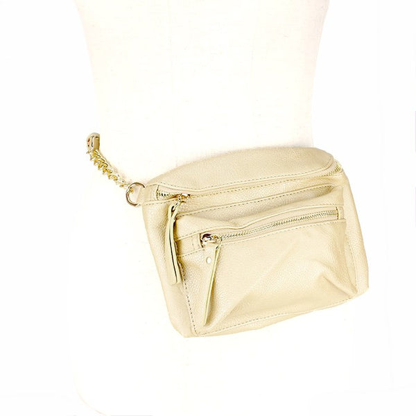 Faux Leather Crossbody / Fanny Pack / Belt Bag that can be worn around your waist or slung crossbody style for a fresh twist on the look.  • Color: Black, Gold, Navy, Pink, Light Grey, Yellow, Red • Size: 7.5" X 5" X 1" • Strap Size: 16" / Adjustable  • One Small Interior Inside Zipper Pocket • Zipper Closure