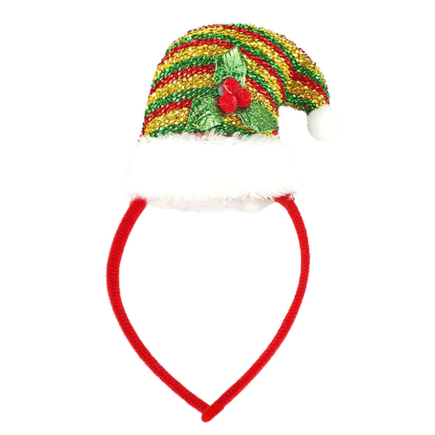 Faux Fur Rib Multicolor Christmas Santa Hat Pom Pom Headband. Become Christmassy from head to toe with this totally adorable Santa pom pom hat headband. Become the Santa everybody needs and deserves. Best gift for anyone who loves Christmas and Santa, which is literally everyone.
