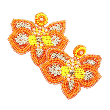 Orange Handcrafted Orchid Earrings, jewelry that fits your lifestyle adding a pop of pretty color. Enhance your attire with this vibrant beautiful modish flower dangle earrings. Perfect Birthday Gift, Mother's Day Gift, Anniversary Gift, Thank you Gift, Orange Seed Bead Orchid Earrings, Floral Earrings, Flower Earrings