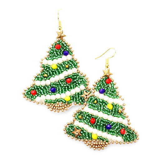 Felt Back Pearl Seed Bead Christmas Tree Earrings Xmas Statement Earrings, embrace the Christmas spirit with these beautifully handcrafted decorated XMas trees, they will dangle on your ears & bring a smile to those you meet. Perfect Gift December Birthdays, Christmas, Stocking Stuffers, Secret Santa, BFF, Mom, etc