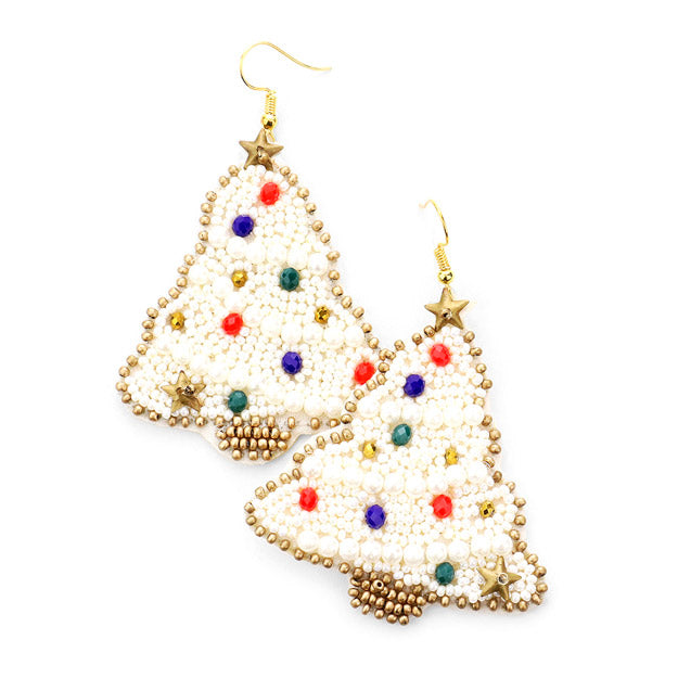 Felt Back Pearl Seed Bead Christmas Tree Earrings Xmas Statement Earrings, embrace the Christmas spirit with these beautifully handcrafted decorated XMas trees, they will dangle on your ears & bring a smile to those you meet. Perfect Gift December Birthdays, Christmas, Stocking Stuffers, Secret Santa, BFF, Mom, etc