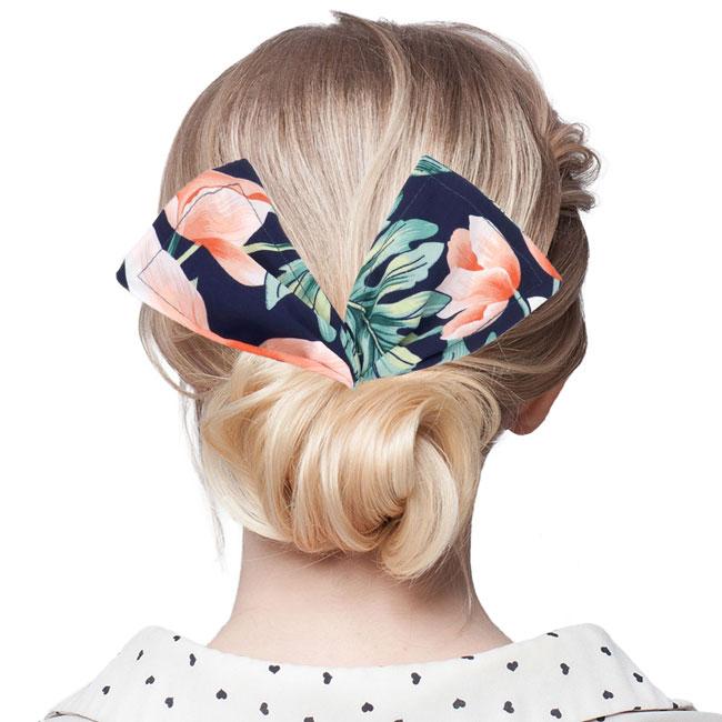 Navy Flexible Flower Leaf Printed Deft Bun Maker Hair Band. This Hair Band will make you feel extra glamorous. Push back your hair with this pretty Bun Maker Hair Band, add a pop of color to any plain outfit! Be ready to receive compliments. Be the ultimate trendsetter wearing this chic headband with all your stylish outfit