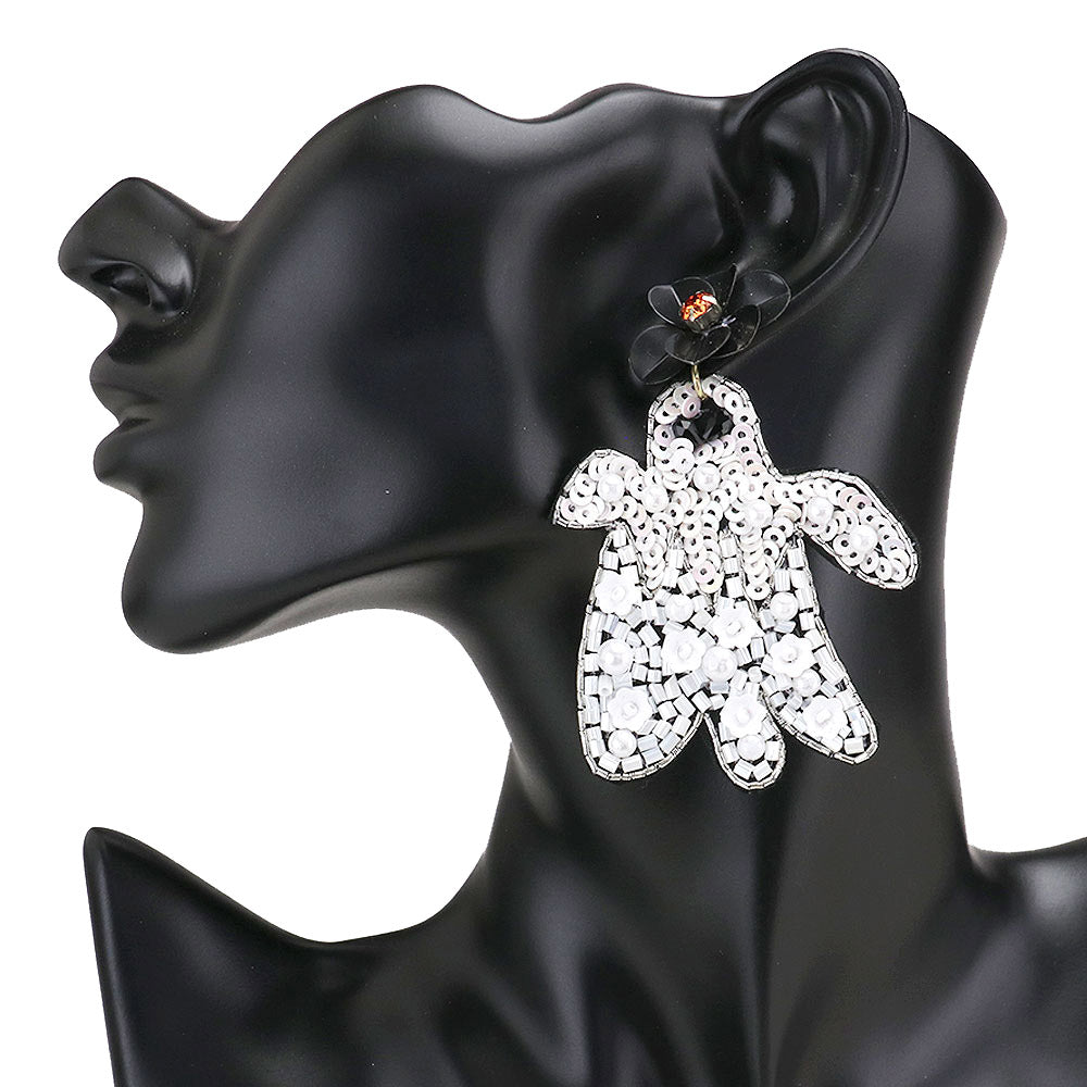 Flower Multi Bead Ghost Earrings Sequin Ghost Earrings Halloween Earrings Beaded Ghost Earrings Halloween Statement Earrings