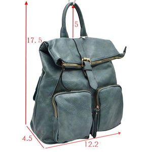  Fold Over Belt Vegan Leather Backpack, show your trendy mind and perfect choice with this awesome fold over Backpack featuring a double front pocket. You'll look like the ultimate fashionista while carrying this stylish backpack! Carry your handy items with double useful pockets on the front side. Have fun and look stylish anywhere and anytime. Zipper closure adds security and beauty. It makes your hands free to enjoy your journey fearlessly and without compromise.