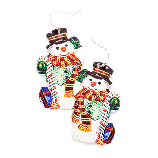 Frosty Snowman Print Metal Earrings Snowman Earrings Wintry Christmas Earrings perfect for the festive season, embrace into the Christmas spirit with these holiday earrings, add cheer to your ears, they are bound to cause a smile or two Perfect Gift December Birthday, Christmas, Stocking Stuffer, Secret Santa, BFF