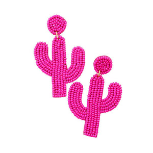 Fuchsia Beaded Cactus Drop Dangle Earrings, It's made of beads. Light weight and comfortable to wear, adopt to current popular trend element of beads, give you charming look and win more compliments, With this vibrant color earring, show off for a day at the beach, Summer pretty! These Fashion and stylish Cactus Earrings suitable for work, party, business, travel, daily using and so on.