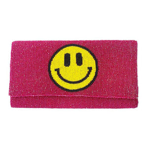 Fuchsia Beaded Smile Clutch Crossbody Bag, Look like the ultimate fashionista when carrying this small Clutch bag, great for when you need something small to carry or drop in your bag. Keep your keys handy & ready for opening doors as soon as you arrive. Perfect Birthday Gift or any other events. These smiling face Clutch bag gift idea will sure to bring a smile to your loving one face!