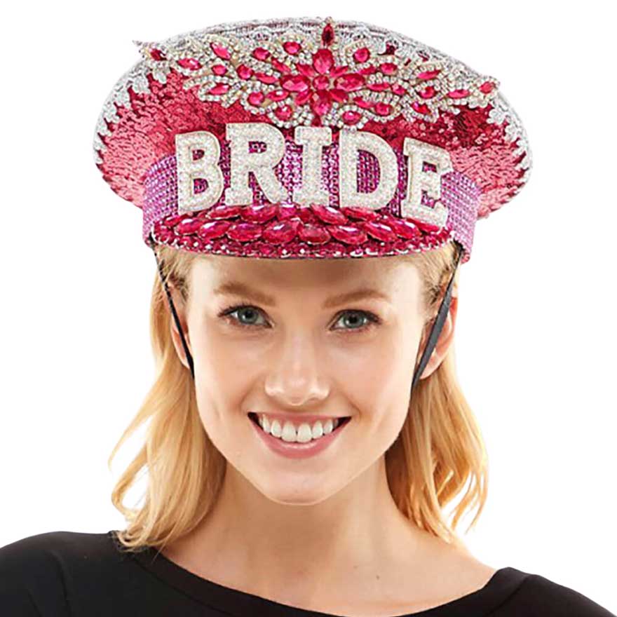 Fuchsia Bride Message Accented Sequin Bling Hat, be the one with the most fashionable, head-turner costume & accessories. This sequin bling hat with a bride message for women is made of sequins that are reliable and reusable, comfortable and soft, sturdy and safe, not easy to break or fade, and can serve you for a long time. The bling adopts a sequin design, is stylish and attractive, bling and elegant, which can make you stand out in your daily life and holiday parties, showing your beauty and confidence.