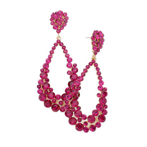 Fuchsia Crystal Bubble Cluster Teardrop Evening Earrings, These gorgeous Crystal pieces will show your class in any special occasion. The elegance of these crystal evening earrings goes unmatched. Perfect jewelry to enhance your look. Awesome gift for birthday, Anniversary, Valentine’s Day or any special occasion.